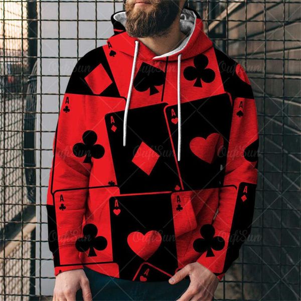 

men's hoodies & sweatshirts poker digital print men long-sleeved drawstring pullover quick-dry sportswear commuter hoodie round neck cl, Black