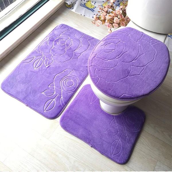 

bath mats bathroom mat 3pcs/set embossing flannel u-shaped floor cushion toilet lid cover seat carpet home decor