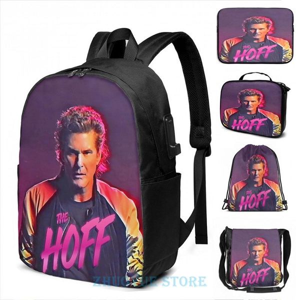

backpack the hoff - david hasselhoff retro allover patten usb charge men school bags women bag travel laptop