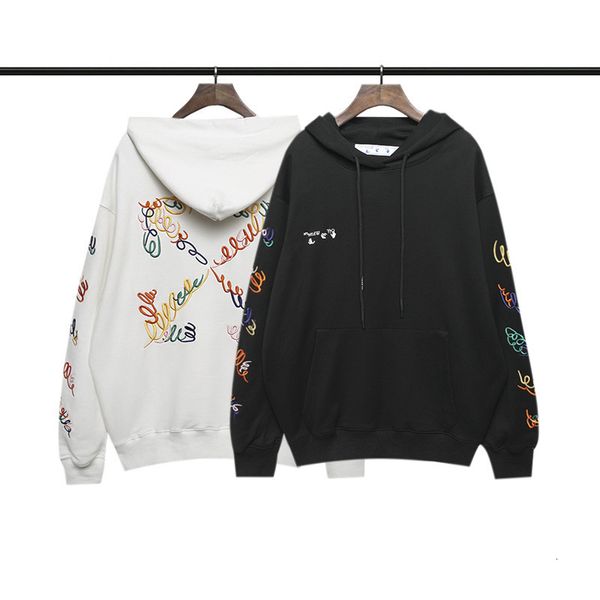 

21fw arrstyle off embroidered white small loose hoodie, Black