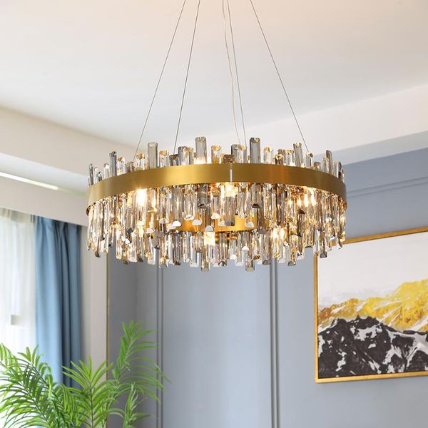

crystal gold round hanging chandelier rectangle chandeliers for living room 2021 bedroom kitchen island indoor lighting