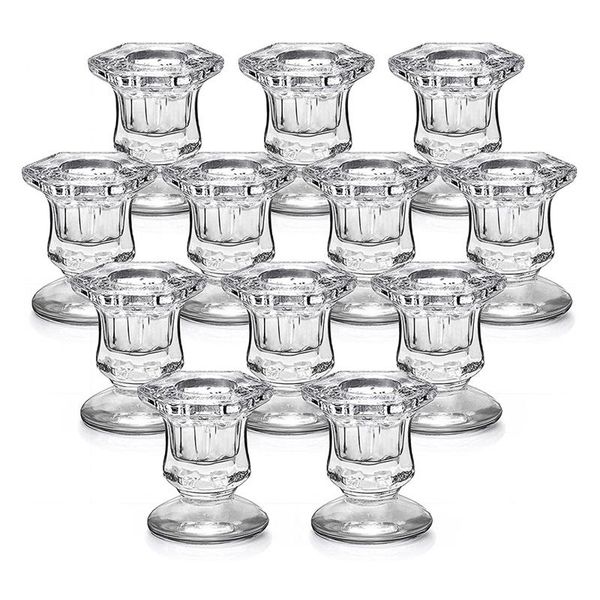

candle holders candlestick bulk, glass set clear, 12 pcs crystal taper for wedding