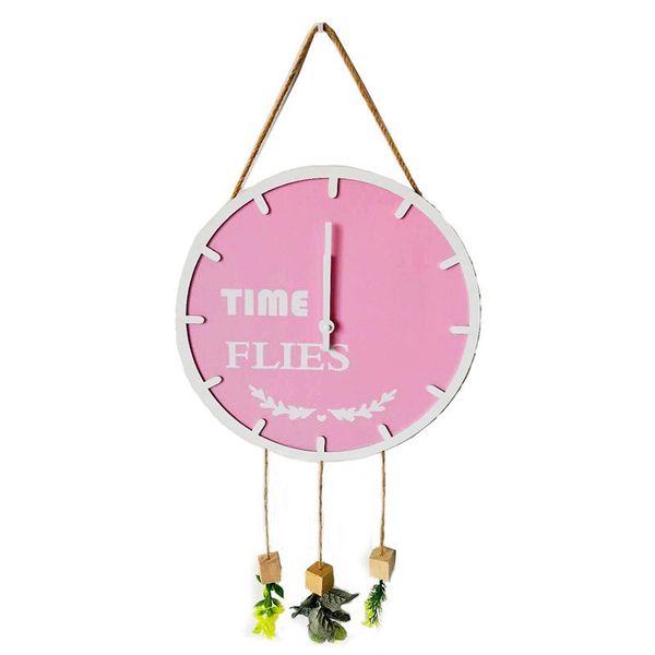 

nordic creative round wall clock wall-mounted wooden home decoration living room decor hanging artificial plants clocks