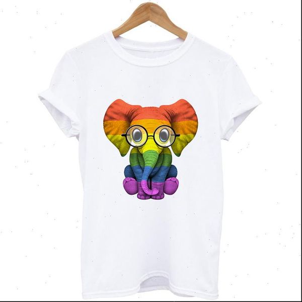 

colorful womens elephant graphic t shirt summer short sleeve fashion ladies women, White