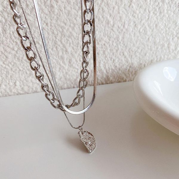 

pendant necklaces stylish crescent sun multi-layer silver color metal necklace for women temperament mix chain choker jewelry