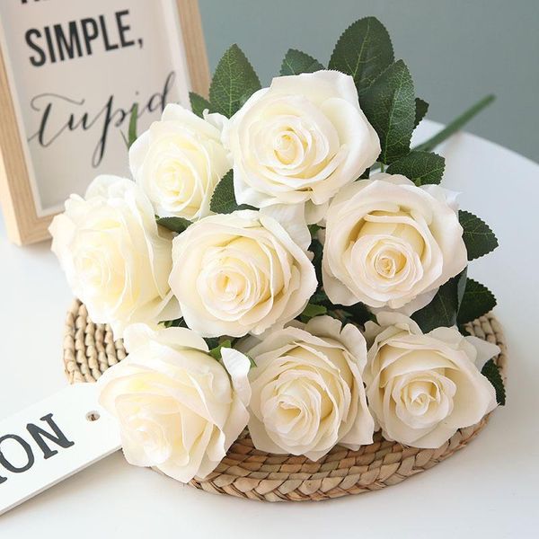 

piece wedding velvet cloth 5 color bouquet bunch rose party decoration home display simulation fake flower decorative flowers & wreaths