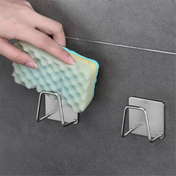 

kitchen stainless steel sponges holder self adhesive sink drain drying rack accessories storage organizer hooks & rails