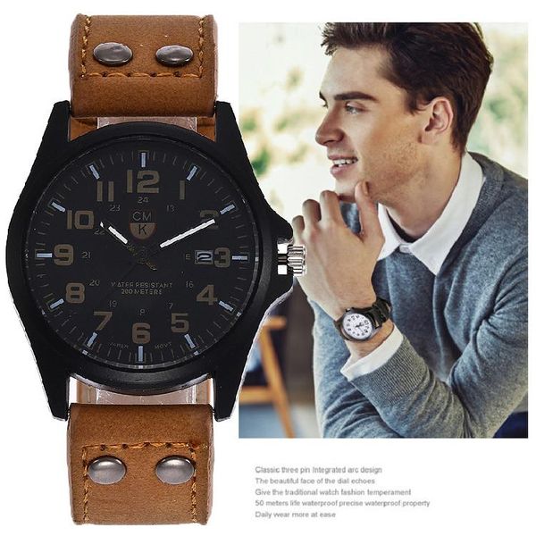 

wristwatches military sports men's watch digital display waterproof step counter leather clock male, Slivery;brown
