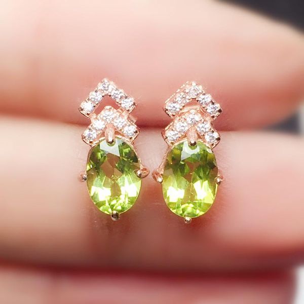 

stud natural real peridot earring 5*7mm 0.95ct*2pcs gemstone 925 sterling silver fine jewelry for men or women x21866, Golden;silver