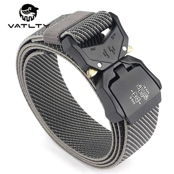 

aluminum alloy elastic tactical belt fashion twill outdoor work stretch anti-rust metal quick release buckle waist support, Black;gray
