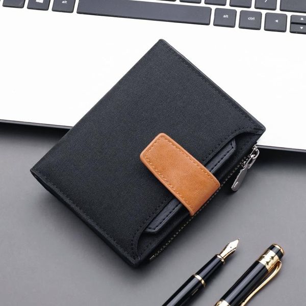 

men's wallet fashion short multi-card slot solid color high capacity button zipper multifunction coin purse wallets, Red;black
