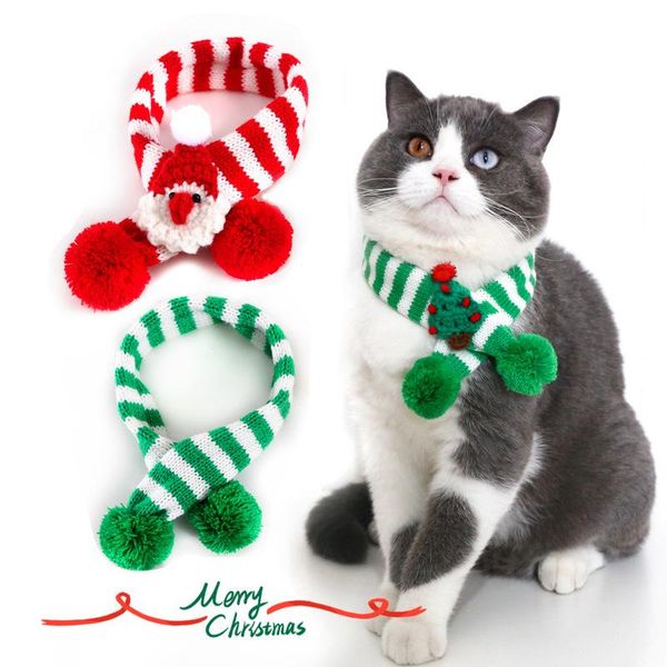 

cat costumes pet christmas costume scarf wool striped collar winter warm santa claus adjustable dress up bow dog gift