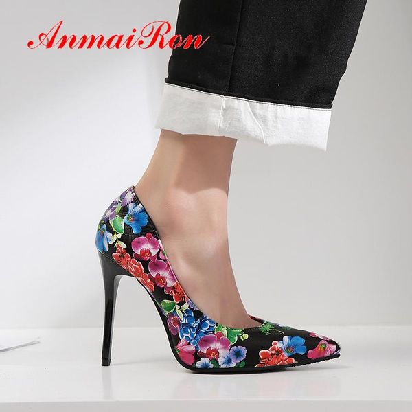 

dress shoes anmairon 2021 basic super high thin heels printed women pointed toe party slip-on sandals size 34-43 ly2084, Black