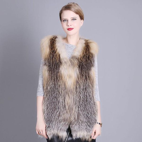 

women's vests 2021 women warm real fur vest knitting long winter jacket fashion outerwear natural coats nc04, Black;white