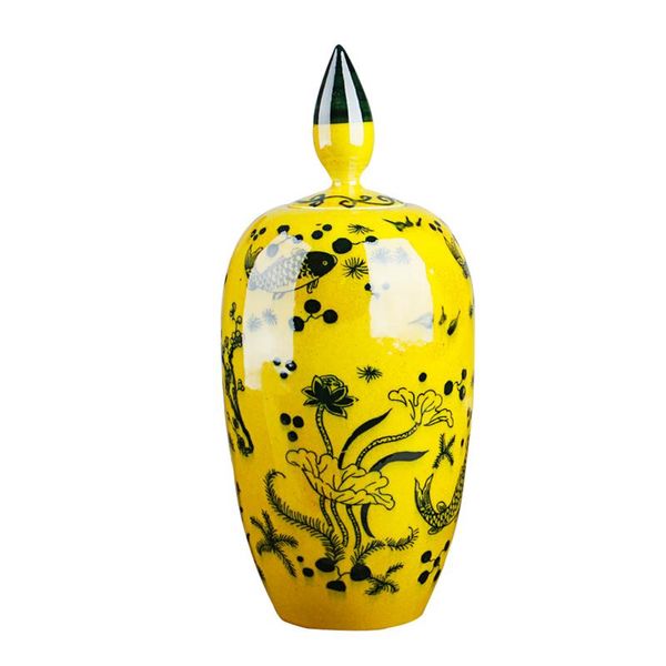 

vases antique jade kylin green glaze jar tank yellow vase flowers hat-covered ginger jars ornament creative gift