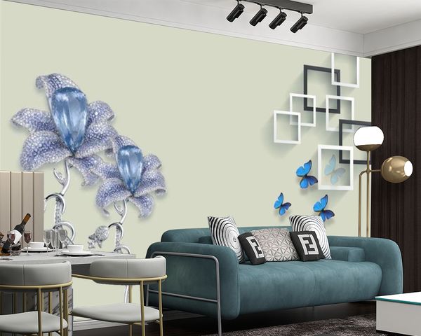 Luxury Diamond Flower 3d Wallpaper Decorazione domestica moderna Carta da parati murale Soggiorno Camera da letto Sfondi floreali romantici classici