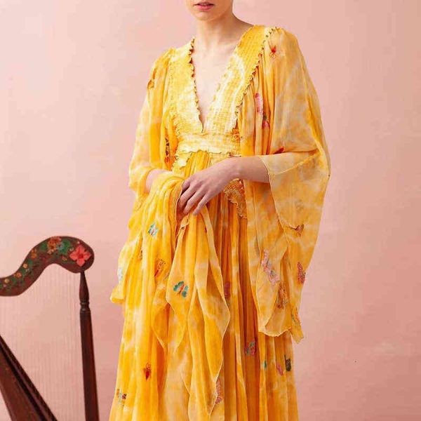 

luxury party evening dress holiday style elegant fairy skirt 2021 summer deep v-neck flare sleeve high waist large swing long, Black