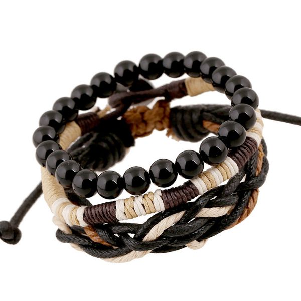 

bangles bracelet hemp rope woven three piece multi-layer men's jewelry, Black