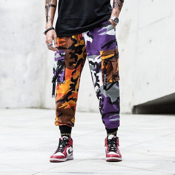 

men's pants streetwear camo men orange camouflage urban cargo joggers multi-pocket 4xl, Black
