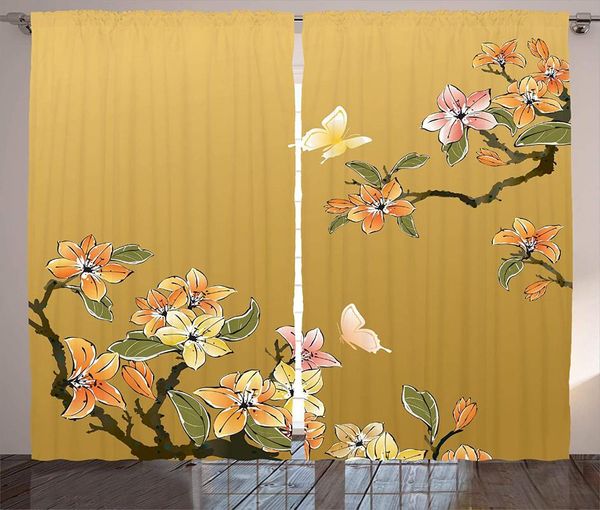 

curtain & drapes ethnic curtains chinese ink butterfly plum motif heritage oriental eastern illstration living room bedroom window