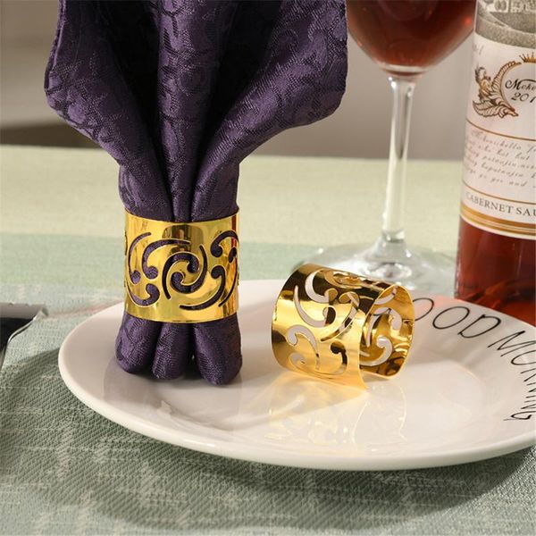 

12pcs/metal hollow pattern opening golden napkin ring table decoration for festive western el family gathering rings