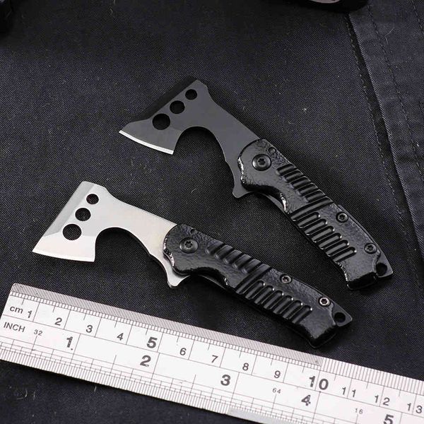 

mini axe outdoor edc military camping hunting folding knife, Slivery;golden