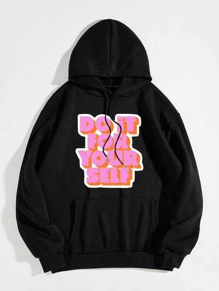

slogan graphic drawstring hoodie k1dy#, White;black
