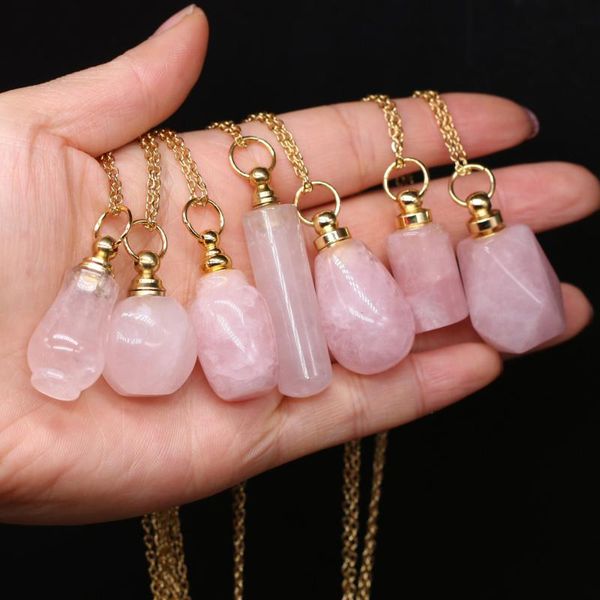 

pendant necklaces natural stone chame necklace with chain length 65cm pink crystal perfume bottle for jewelry mother wife gift, Silver