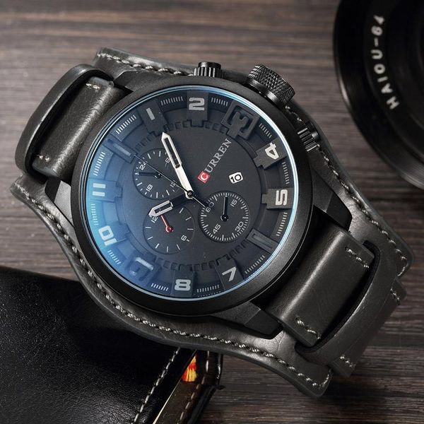 

wristwatches est curren mens watches blue glass watch men waterproof leather roman men's male clock relojes, Slivery;brown