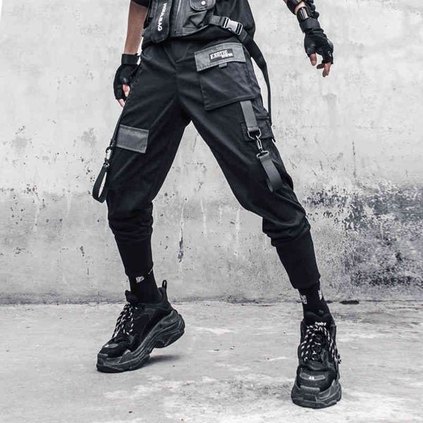 

men's pants houzhou black cargo men joggers techwear trousers male autumn japanese streetwear hip hop gothic spliced ribbons lg93