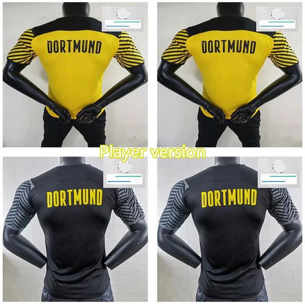 

player version dortmund soccer jerseys borussia 2021 2022 football shirts 21 22 haaland reus neongelb bellingham hummels brandt adults fyudf, Black;yellow