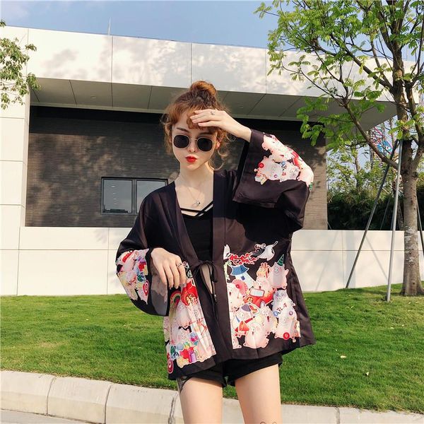 

japanese yukata robe kimono femme chinese geisha haori obi street clothing harajuku student ethnic, Red