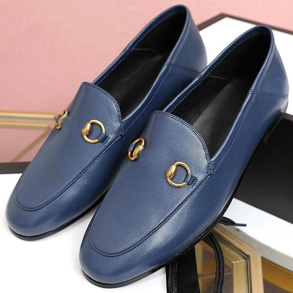 

spring and fall luxury designer women dress shoes genuine leather casual flat heel slipper metal buckle slippers ladies loafers trample lazy, Black