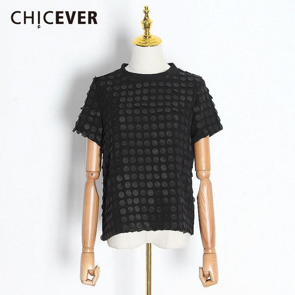 

women's t-shirt chicever black t shirt for women o neck short sleeve patchwork ruffles designer loose casual shirts female 2021 clothin, White