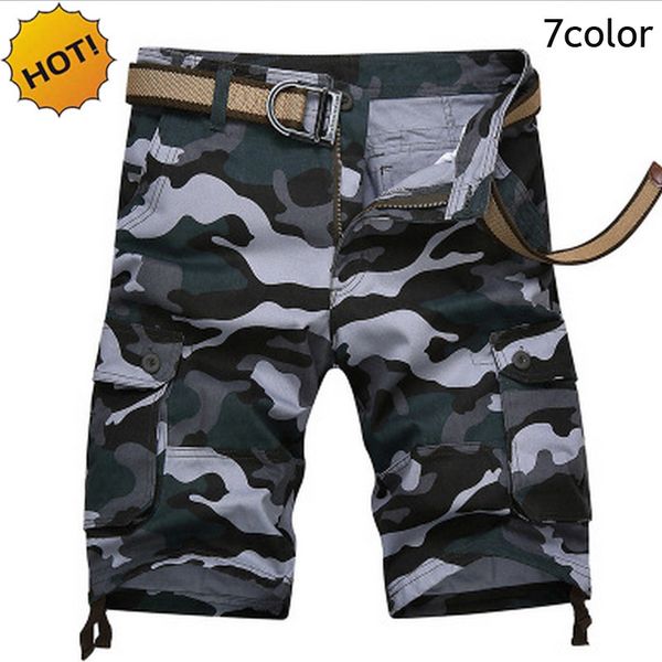 

men's shorts summer cotton knee length straight cargo loose casual camoflage multi-pocket short trousers bermuda masc, White;black