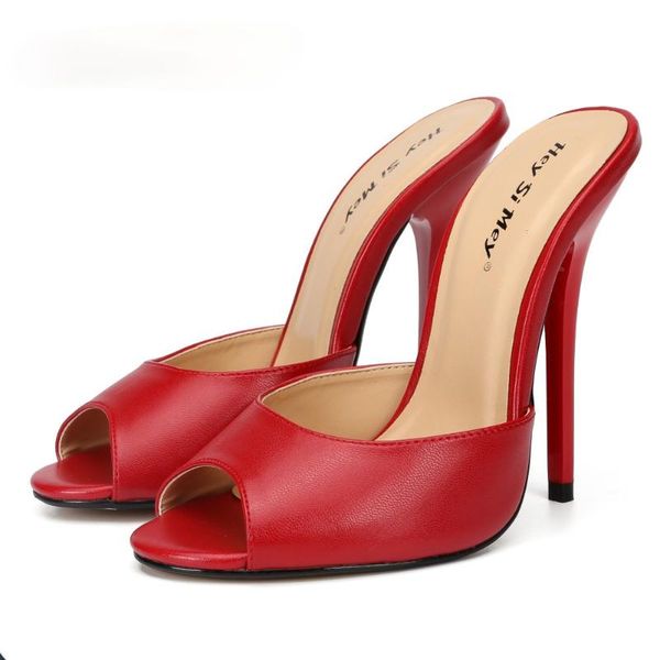 

sandals 2021 women's pumps 13cm black white fish toe super large-size pseudo-super-heeled female slippers