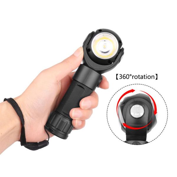 

practical 360 degrees rotating t6+cob led torch micro usb charging with 26650/18650 battery tail magnet headlamps