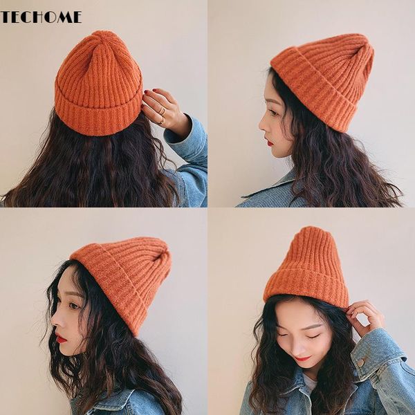 

beanies girls knitted hats woolen hat female winter casual sweet caps couple cute warm high solid