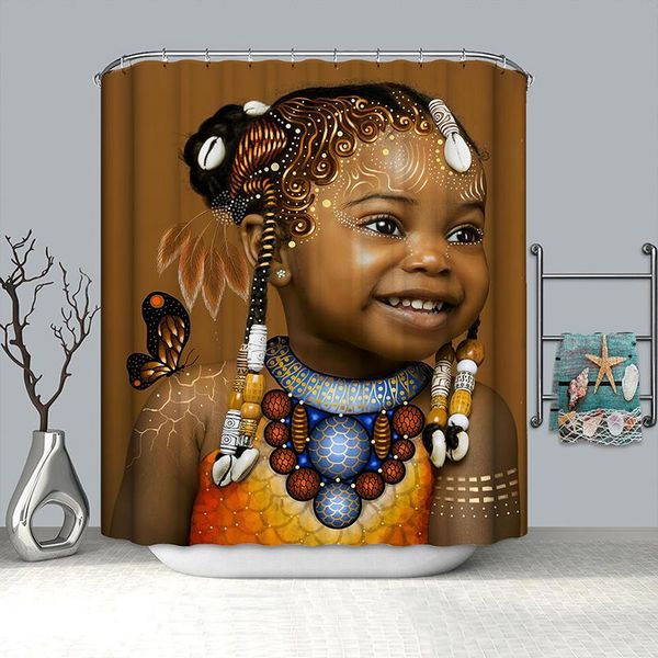 

african girl bathroom curtain shower drop waterproof restroom curtains for