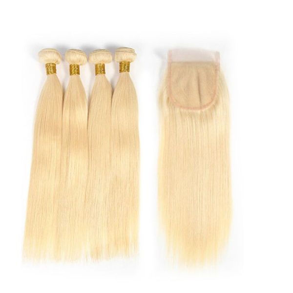 

brazlian virgin hair straight wave lace closure 613 blonde 3 bundles, Black