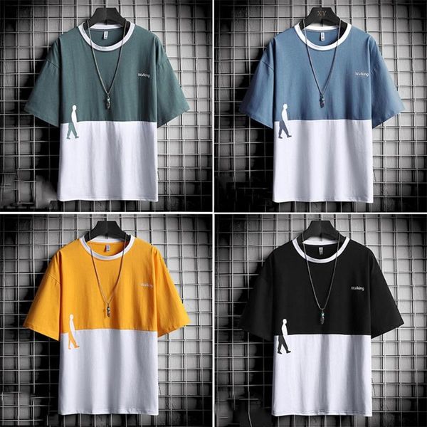 

men's t-shirts men short sleeve o-neck t-shirt color block silhouette print casual loose p9ja, White;black