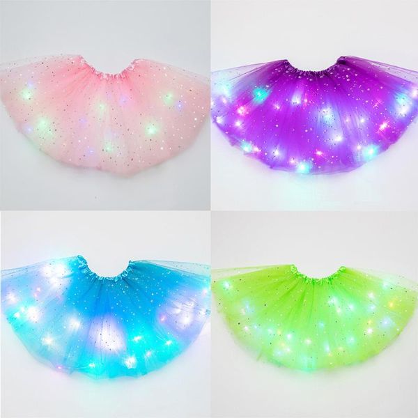 

party decoration flower star princess girl kids light tutu led skirt tulle birthday glow wedding costume clothing christmas