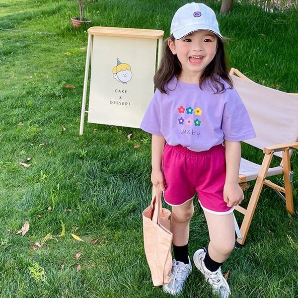 

summer girls t shirt korean loose short sleeve fresh flowers tees, Blue