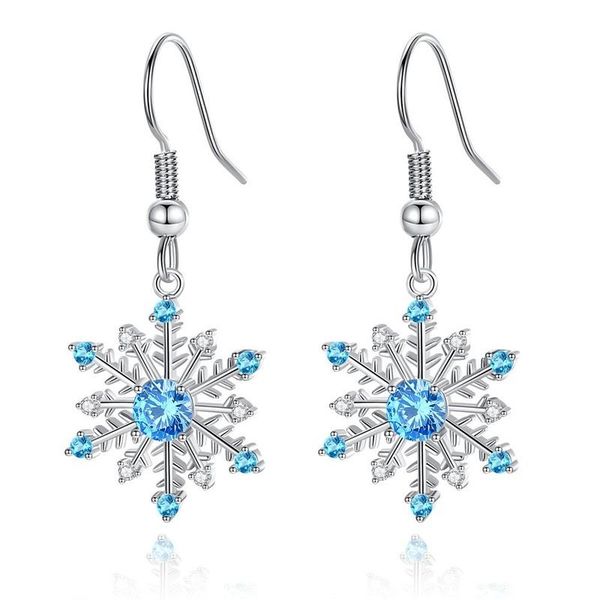 

dangle & chandelier 2021 blue zircon snowflake earrings for women elegant fashion drop korean minimalist jewelry gifts, Silver