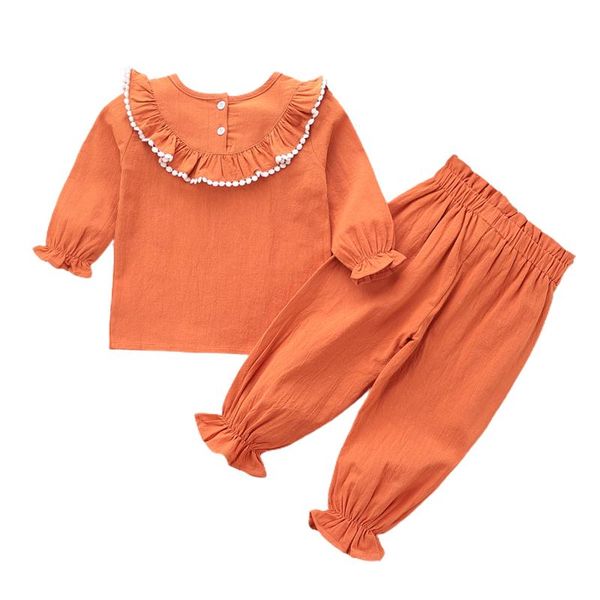 

clothing sets spring autumn style girl's two piece set children's round neck long sleeve shirt elastic waist trousers for kids, White
