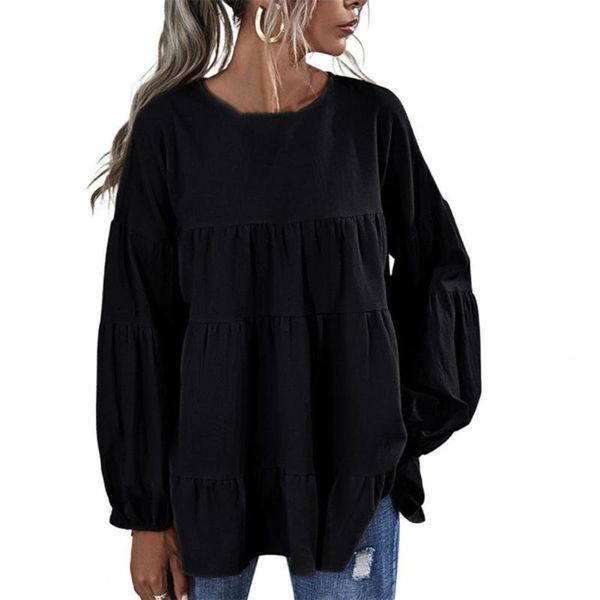 

women's blouses & shirts 65% dropwomen blouse solid color skin-friendly ruffles patchwork spring autumn lantern sleeve o neck t-shirt s, White