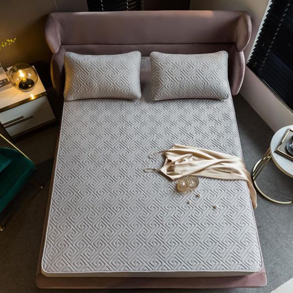 

quality thicken linens luxury bed sheet cotton filled linen geometric home sheets elastic fitted cover & sets