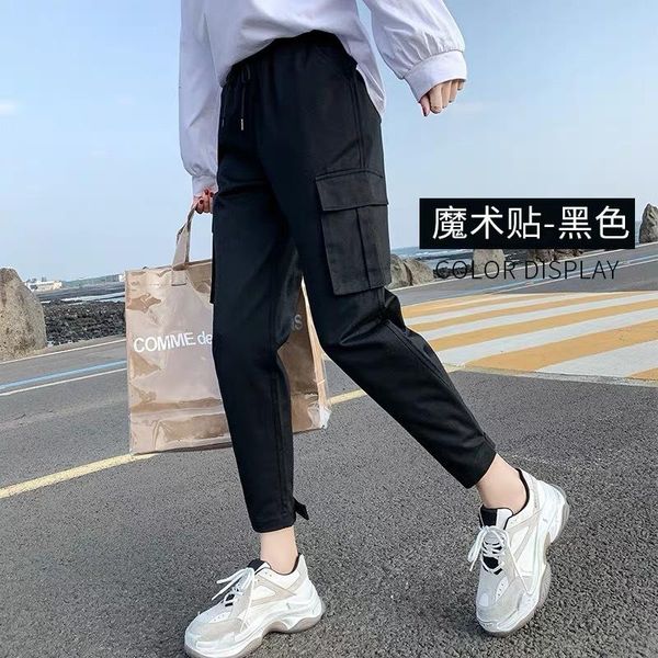 

women's pants & capris 2021 female summer fashion legged trousers women high waist ankle length loose cargo casual sweatpants, Black;white