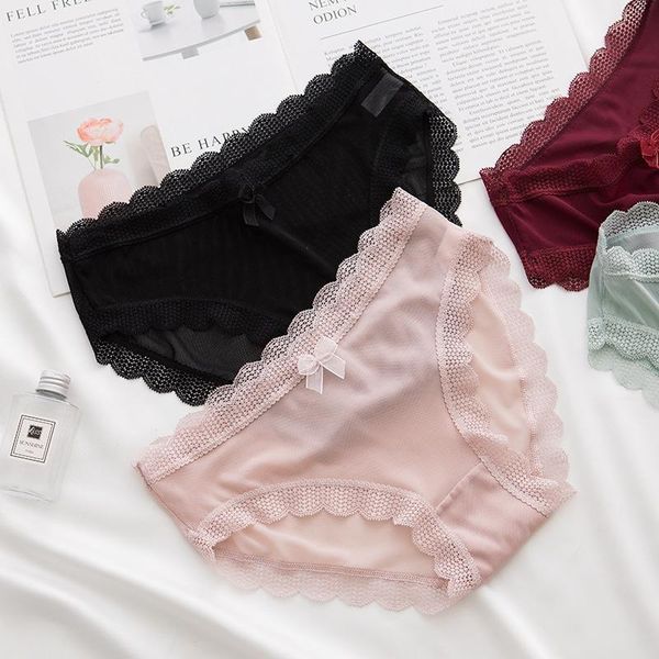 

women's panties cotton for women comfortable underwear mid waist briefs underpants skin-friendly female intimate lingerie, Black;pink