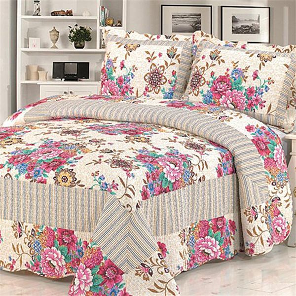 

bedding sets 3pcs handmade cotton coverlet set american style quilted bedspread pillowcase patchwork quilt floral print bed cover